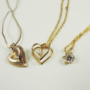 Vintage | 3 gold tone dainty necklaces with rhinestones